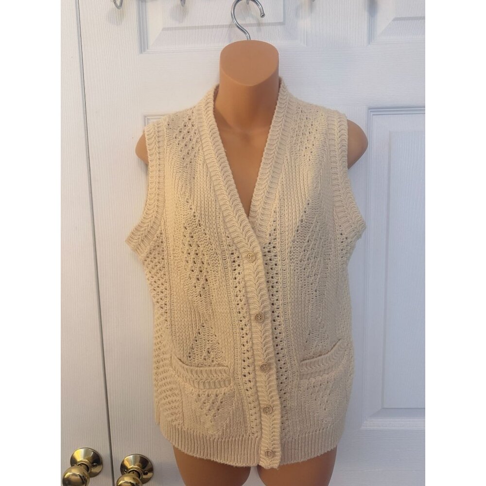 Vintage Sturbridge by Roosevelt Womens Cream Knit Sweater Vest